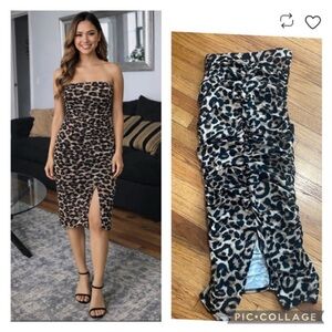 Chic Strapless Rushed Leopard Dress